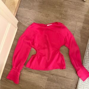 L'Academie Pink Asymmetrical Cut Out Blouse